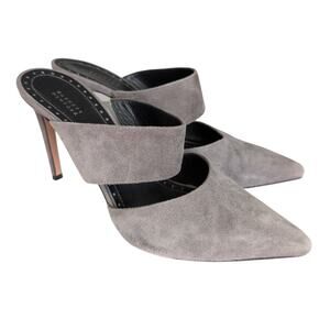 Barney's New York Womens Grey Suede Pointed Mule Heel Leather Gray 7.5 US 37.5EU